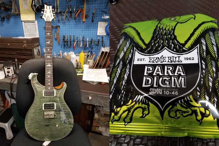 Paul Reed Smith guitar and Ernie Ball strings.